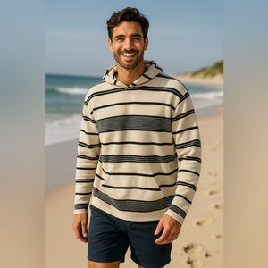 AE Striped Terry Baja Hoodie Relaxed Breathable Comfort Beach Surfer L